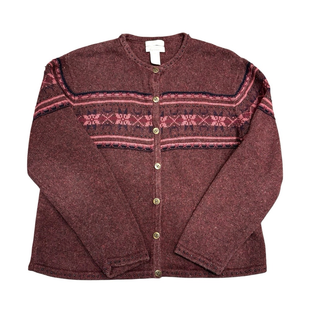 Vtg Christopher & Banks Button Up Sweater Embroidered Cardigan‎ Women's Sz XL